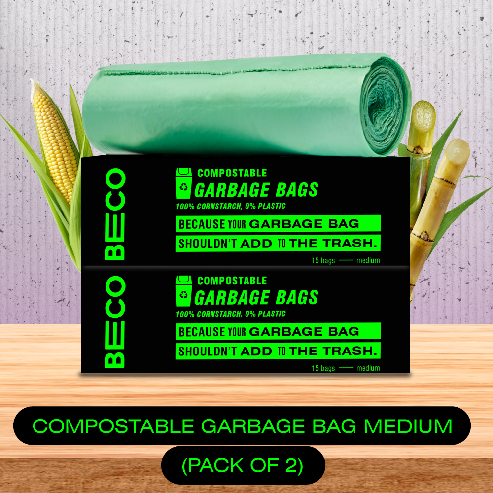 Compostable Garbage Bags, 19" x 21", Medium, Pack of 2, 15 bags/roll